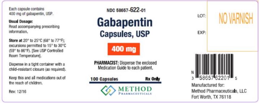 PRINCIPAL DISPLAY PANEL
NDC 58657-622-01
Gabapentin
Capsules, USP
400 mg
100 Capsules 
Rx Only
