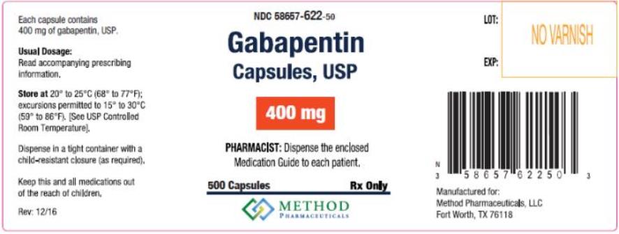 PRINCIPAL DISPLAY PANEL
NDC 58657-622-50
Gabapentin
Capsules, USP
400 mg
500 Capsules 
Rx Only
