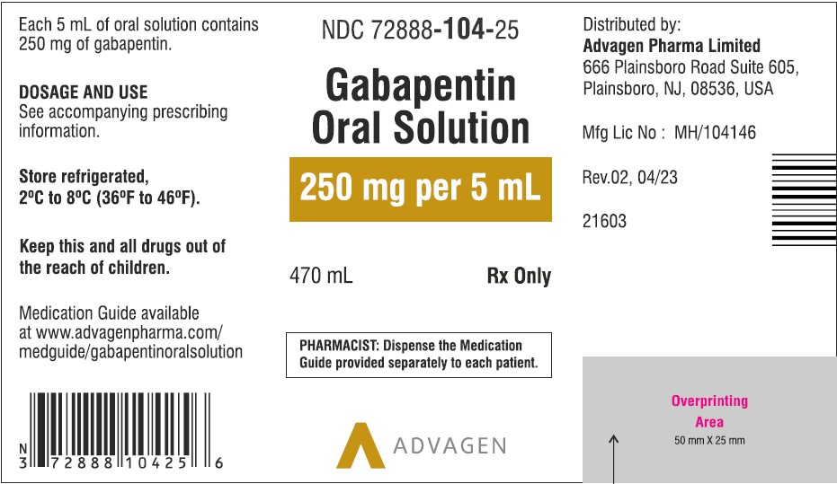 Gabapentin Oral Solution - NDC 72888-104-25 - Label