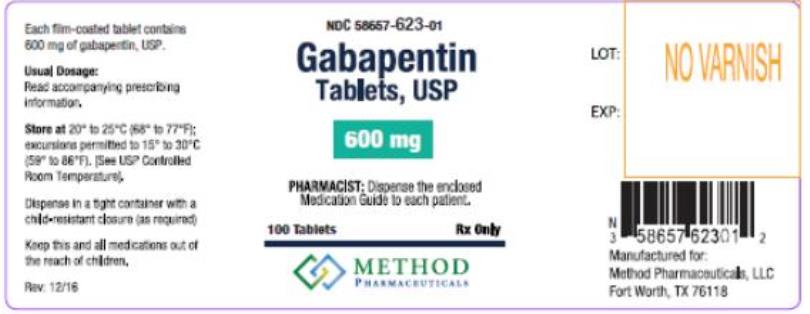 PRINCIPAL DISPLAY PANEL
NDC 58657-623-01
Gabapentin
Tablets, USP
600 mg
100 Capsules 
Rx Only
