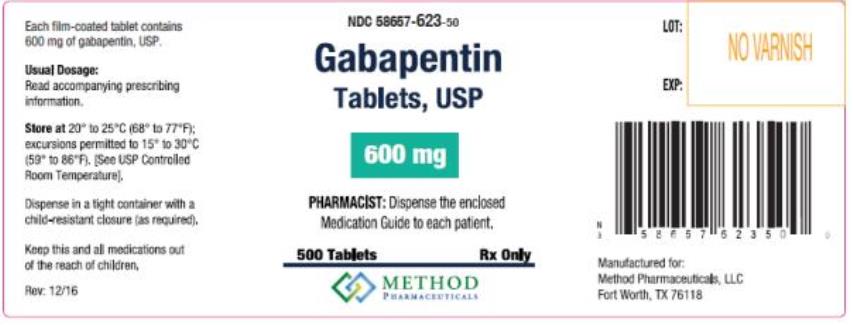 PRINCIPAL DISPLAY PANEL
NDC 58657-623-50
Gabapentin
Tablets, USP
600 mg
500 Capsules 
Rx Only
