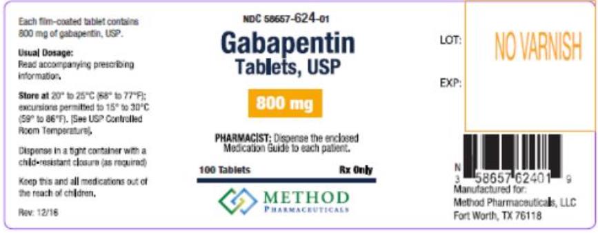 PRINCIPAL DISPLAY PANEL
NDC 58657-624-01
Gabapentin
Tablets, USP
800 mg
100 Capsules 
Rx Only
