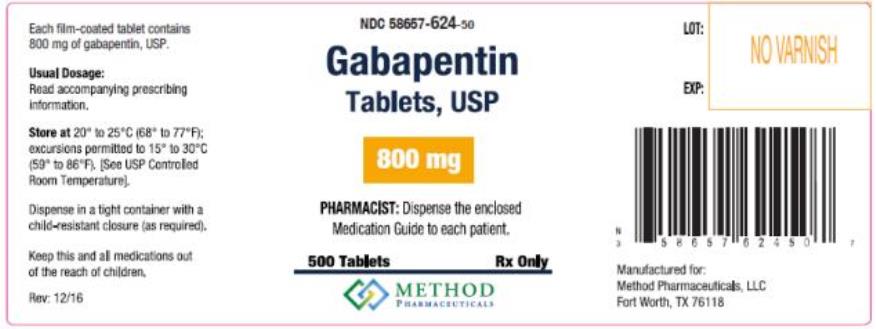 PRINCIPAL DISPLAY PANEL
NDC 58657-624-50
Gabapentin
Tablets, USP
800 mg
500 Capsules 
Rx Only
