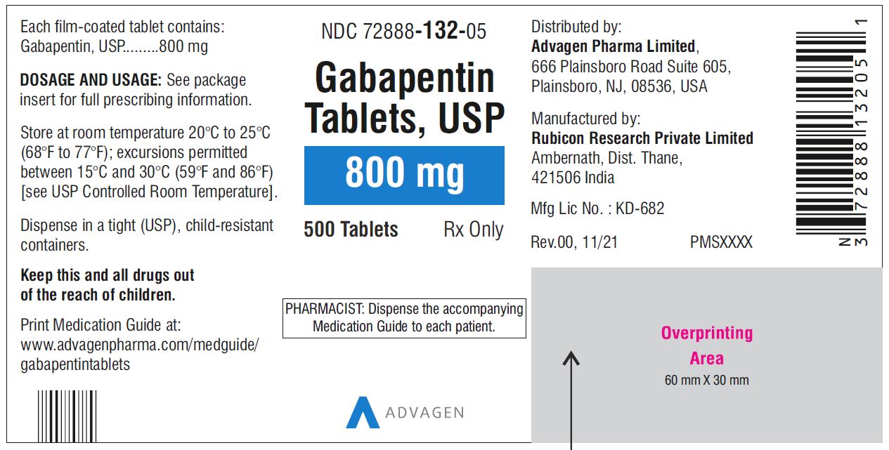 Gabapentin Tablets 800 mg - NDC 72888-132-30 - 30 Tablets Label