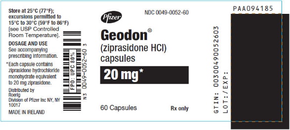 Principal Display Panel - 20 mg Capsule Bottle Label - 0052