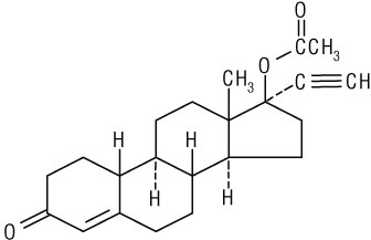 Chemical structure of norethindrone acetate.