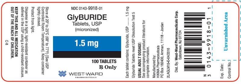 NDC 0143-9918-01 GlyBURIDE Tablets, USP (micronized) 1.5 mg 100 Tablets Rx Only