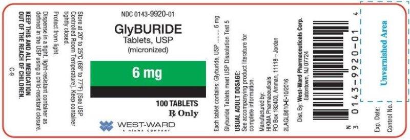 NDC 0143-9920-01 GlyBURIDE Tablets, USP (micronized) 6 mg 100 TABLETS Rx Only