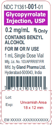 Glycopyrrolate Injection USP 0.2 mg/ mL - 1 mL fill volume - vial label