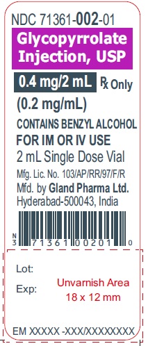 Glycopyrrolate Injection USP 0.2 mg/ mL - 2 mL fill volume - vial label