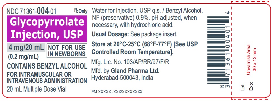 Glycopyrrolate Injection USP 0.2 mg/ mL - 20 mL fill volume - vial label
