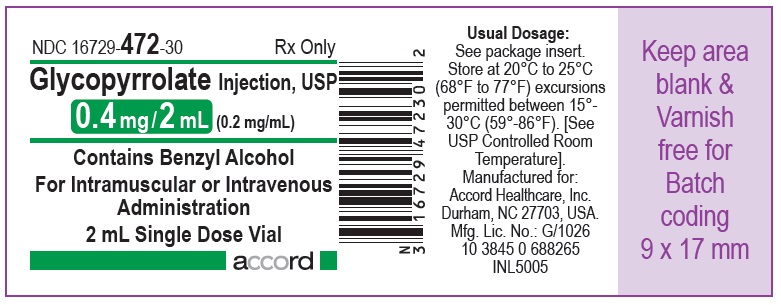 Glycopyrrolate injection, USP 0.4 mg/2 mL 2 mL Single Dose Vial