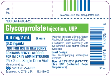 Glycopyrrolate Injection, USP 0.4 mg/2 mL (0.2 mg/mL) 25 x 2 mL Single Dose Vials