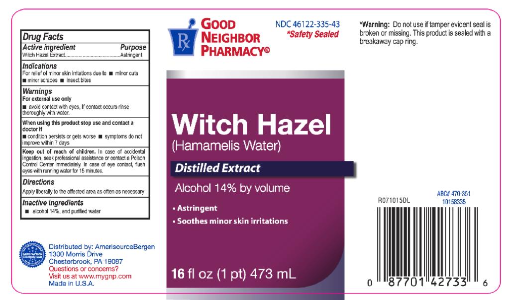 Principal Display Panel
NDC 46122-335-43
Witch Hazel
(Hamamelis Water)
Distilled Extract
Alcohol 14% by volume
16 fl oz (1 pt) 473 mL