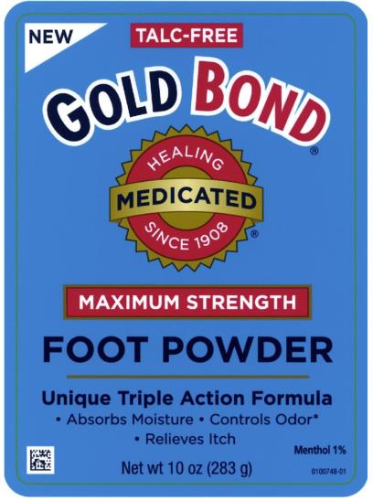 PRINCIPAL DISPLAY PANEL
TALC-FREE
GOLD BOND
MAXIMUM STRENGTH
FOOT POWDER
Net Wt 10 oz (283 g)
