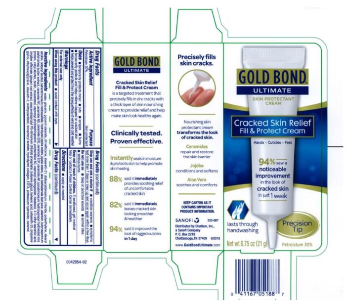 GOLD BOND
ULTIMATE
SKIN PROTECTANT
CREAM
Cracked Skin Relief
Fill & Protect Cream
Net wt 0.75 oz (21 g)
