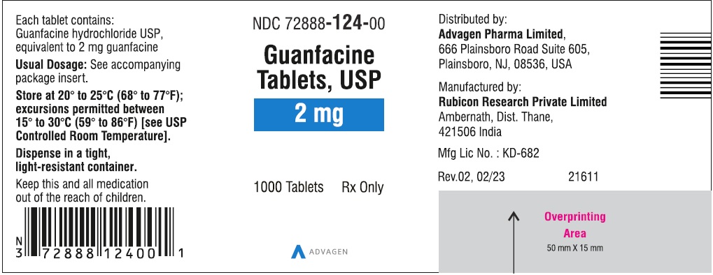 Guanfacine Tablets 2 mg - NDC 72888-124-00 - 1000 Tablets Label