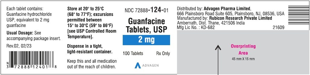Guanfacine Tablets 2 mg - NDC 72888-124-01 - 100 Tablets Label