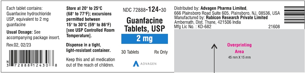 Guanfacine Tablets 2 mg - NDC 72888-124-30 - 30 Tablets Label