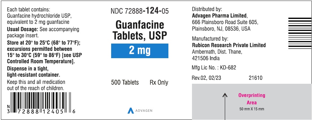 Guanfacine Tablets 2 mg - NDC 72888-124-05 - 500 Tablets Label
