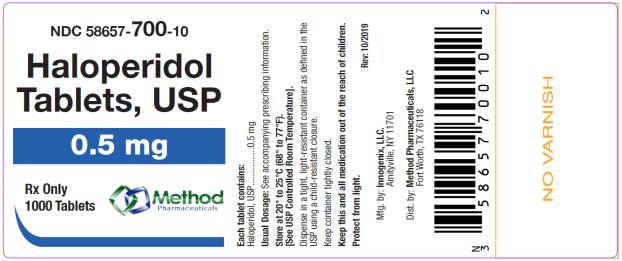 PRINCIPAL DISPLAY PANEL
NDC 58657-700-10
Haloperidol 
Tablets, USP
0.5 mg
Rx Only
1000 Tablets
