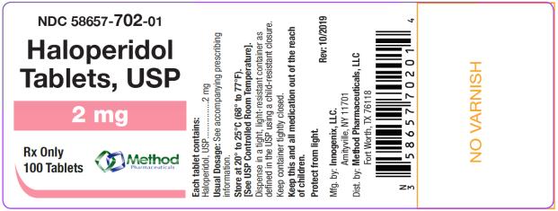 PRINCIPAL DISPLAY PANEL
NDC 58657-702-01
Haloperidol 
Tablets, USP
2 mg
Rx Only
100 Tablets
