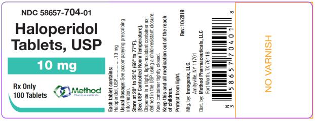 PRINCIPAL DISPLAY PANEL
NDC 58657-704-01
Haloperidol 
Tablets, USP
10 mg
Rx Only
100 Tablets
