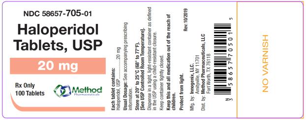 PRINCIPAL DISPLAY PANEL
NDC 58657-705-01
Haloperidol 
Tablets, USP
20 mg
Rx Only
100 Tablets
