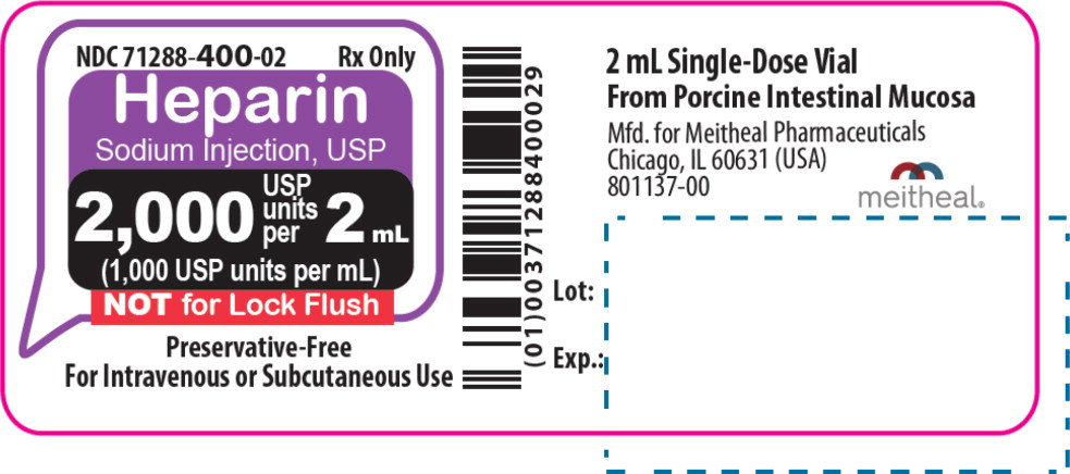Principal Display Panel – Heparin Sodium Injection, USP 2000 USP Units Vial Label
