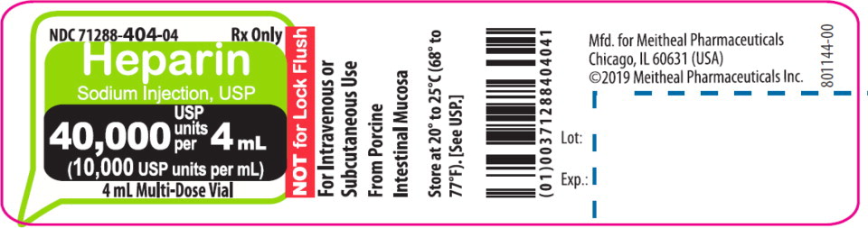 Principal Display Panel – Heparin Sodium Injection, USP 40,000 USP units per 4 mL Vial Label
