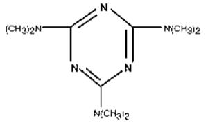 The structural formula for HEXALEN® (altretamine) capsules, is a synthetic cytotoxic antineoplastic s-triazine derivative. HEXALEN® capsules contain 50 mg of altretamine for oral administration. Inert ingredients include lactose, anhydrous and calcium stearate. Altretamine, known chemically as N,N,N’,N’,N”,N”-hexamethyl-1,3,5-triazine-2,4,6-triamine.