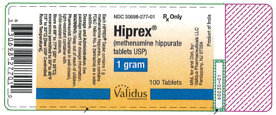 PRINCIPAL DISPLAY PANEL
NDC 30698-277-01
Hiprex
(methenamine hippurate
Tablets USP)
1 gram
100 Tablets
Rx Only

