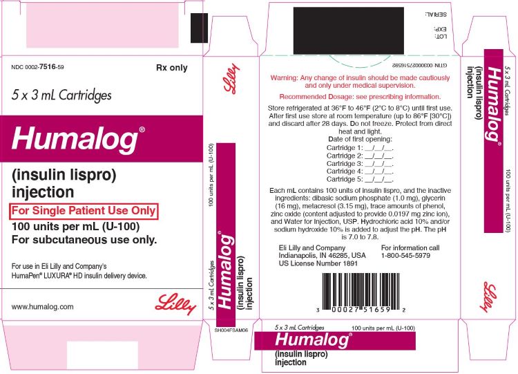 PACKAGE CARTON – HUMALOG Cartridge 5ct x 3 mL
