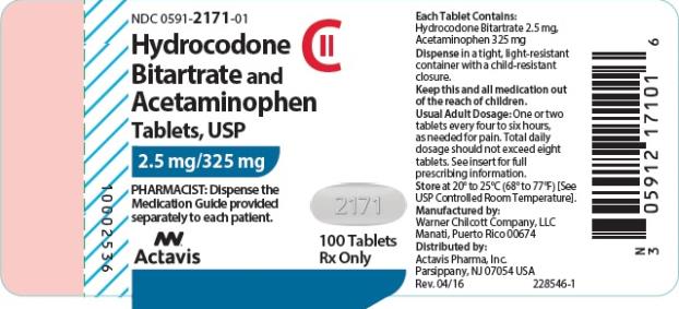 PRINCIPAL DISPLAY PANEL
NDC 0591-2171-01
Hydrocodone
Bitartrate and
Acetaminophen
Tablets, USP
2.25 mg/ 325 mg
100 Tablets
Rx Only
