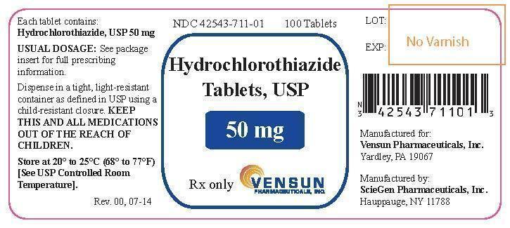 This is a picture of the label Hydrochlorothiazide tablets, USP, 50 mg, 100 count.