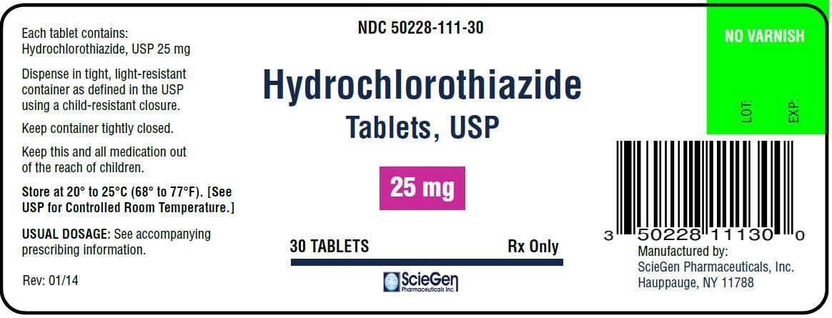 This is a picture of the label Hydrochlorothiazide tablets, USP, 25 mg, 30 count.