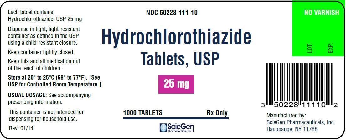 This is a picture of the label Hydrochlorothiazide tablets, USP, 25 mg, 1000 count.