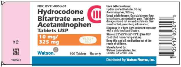 PRINCIPAL DISPLAY PANEL NDC 0591-0387-01 Hydrocodone Bitartrate and Acetaminophen Tablets USP CIII 7.5 mg/ 750 mg Watson 100 Tablets Rx only