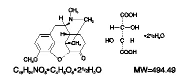 The structural formula for Hydrocodone bitartrate.