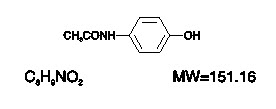 The structural formula for Acetaminophen.