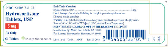 Hydrocortisone Tablets, USP 5 mg - NDC 64720-331-05 50 Tablets