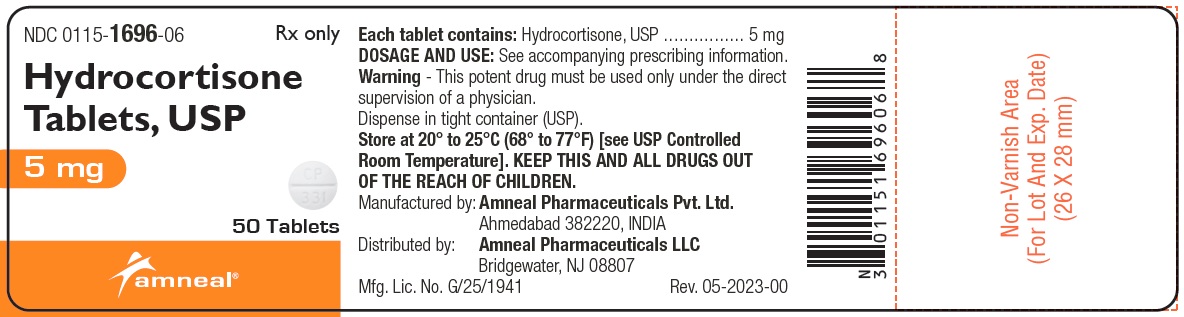 Hydrocortisone Tablets, USP - 5 mg, 50 Tablets - NDC-0115-1696-06