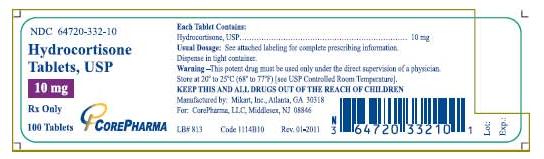 Hydrocortisone Tablets, USP 10 mg - NDC 64720-332-10 100 Tablets