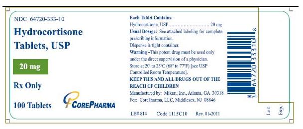 Hydrocortisone Tablets, USP 20 mg - 100 Tablets NDC 64720-333-10