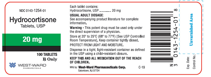 NDC 0143-1254-01 HYDROCORTISONE TABLETS, USP 20 mg 100 TABLETS Rx Only