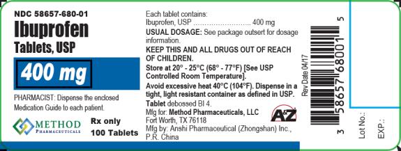 PRINCIPAL DISPLAY PANEL
NDC 58657-680-01
Ibuprofen
Tablets, USP
400 mg
Rx Only
100 Tablets 
