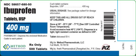 PRINCIPAL DISPLAY PANEL
NDC 58657-680-50
Ibuprofen
Tablets, USP
400 mg
Rx Only
500 Tablets 
