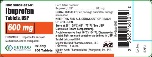 PRINCIPAL DISPLAY PANEL
NDC 58657-681-01
Ibuprofen
Tablets, USP
600 mg
Rx Only
100 Tablets 
