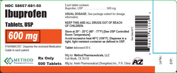 PRINCIPAL DISPLAY PANEL
NDC 58657-681-50
Ibuprofen
Tablets, USP
600 mg
Rx Only
500 Tablets 
