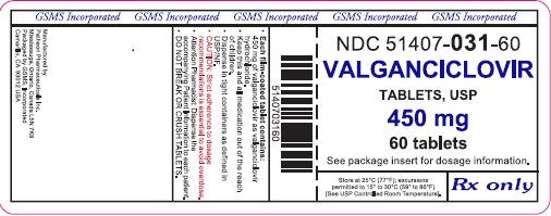 This is a label of Valganciclovir Tablets USP 450 mg